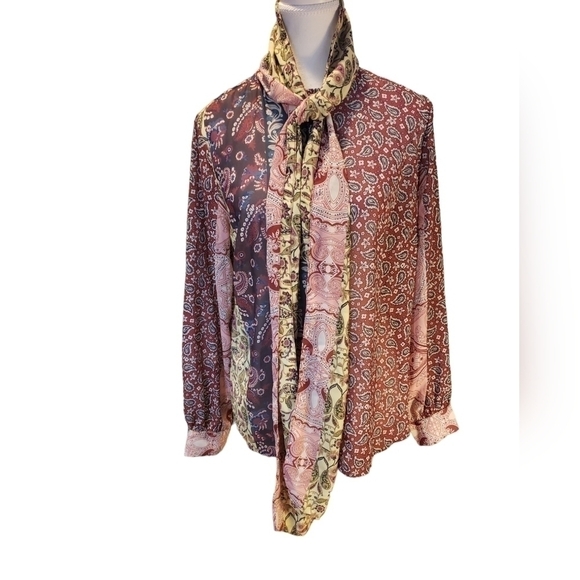 Soft Surroundings Tops - Soft Surroundings Multi print color Paisley Neck Tie Blouse Semi-sheer size smal